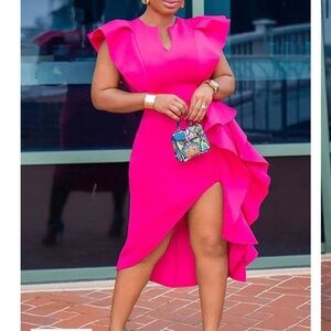 Asymmetrical solid evening dress size medium color Rose